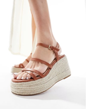 Exclusive Vienna strappy espadrille wedges in tan